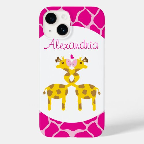 Personalized Sweet Giraffes in Love Pink Case_Mate iPhone 14 Case