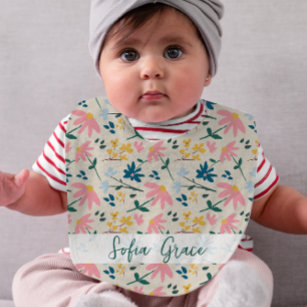 Personalized Sweet Girly Floral Pattern Design Baby Bib