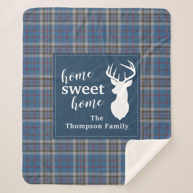 Personalized Sweet Home Tartan Clan Thompson Plaid Sherpa Blanket (Front)