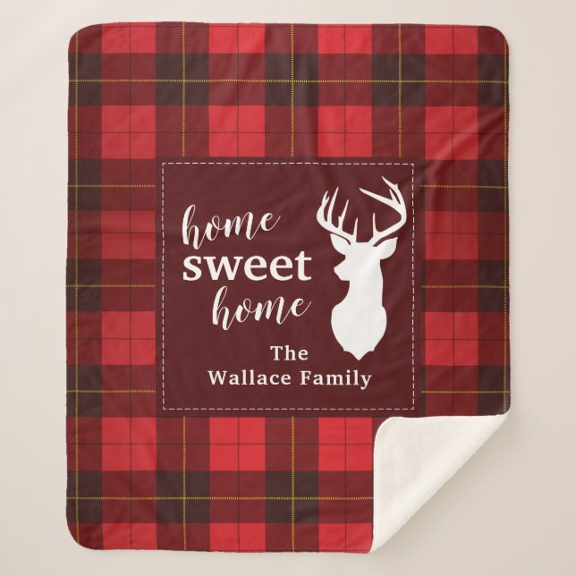 Personalized Sweet Home Tartan Clan Wallace Plaid Sherpa Blanket (Front)