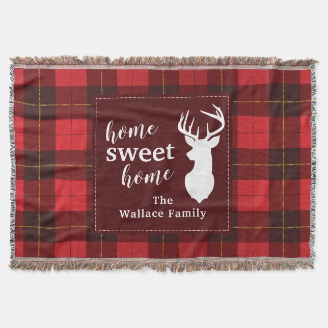 Personalized Sweet Home Tartan Clan Wallace Plaid Throw Blanket (Front)