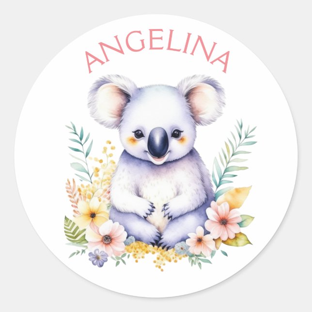 Personalized Sweet Koala Bear Baby Nursery Art Classic Round Sticker (Front)