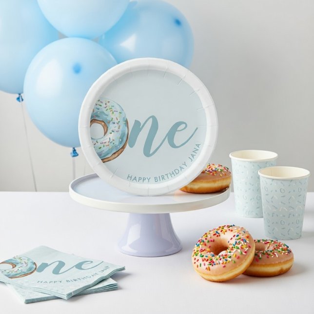 Personalized Sweet One Donut Birthday  Paper Plates (Creator Uploaded)