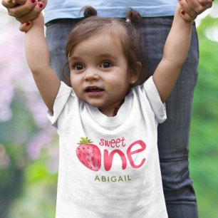 Personalized Sweet One Strawberry 1st Birthday Baby T-Shirt