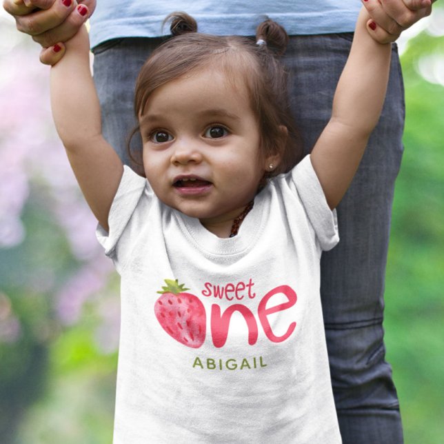Personalized Sweet One Strawberry 1st Birthday Baby T-Shirt (Creator Uploaded)