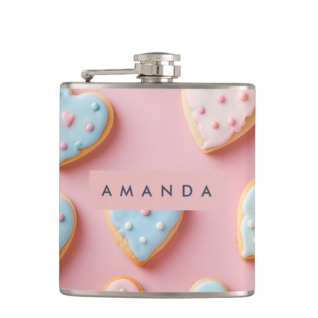 Personalized Sweet Pastel Heart Cookie Flask (Front)