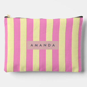Personalized Sweet Pastel Pink and Yellow Stripe Accessory Pouch