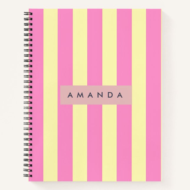 Personalized Sweet Pastel Pink and Yellow Stripe Notebook (Front)