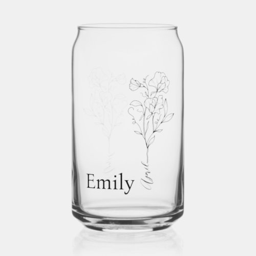 Personalized Sweet Pea April Birth Month Flower Can Glass