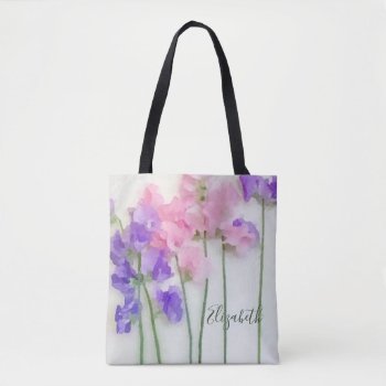 Personalized Sweet Pea Watercolor Tote Bag by elizme1 at Zazzle