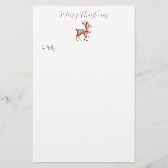 Personalized Sweet Reindeer Christmas Stationery (Front)