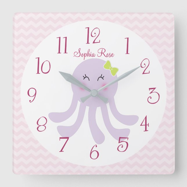 Personalized Sweet Sea Octopus Nursery Clock (Front)