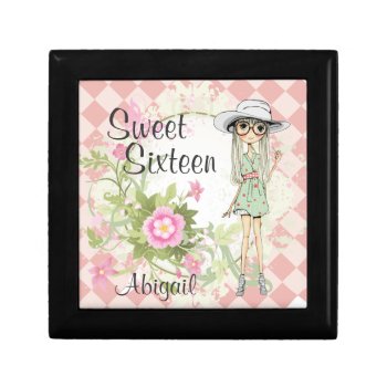 Personalized Sweet Sixteen Cool Girl And Flowers Keepsake Box by TheCutieCollection at Zazzle