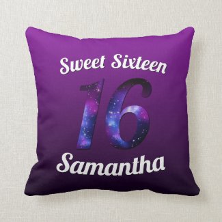 Personalized Sweet Sixteen Purple Celestial Ombre Throw Pillow