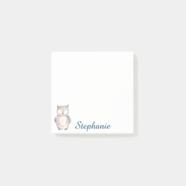 Personalized Sweet Watercolor Owl Post-it Notes (Front)