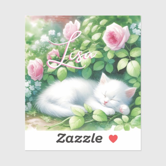 Personalized Sweet White Kitten Napping Sticker (Sheet)