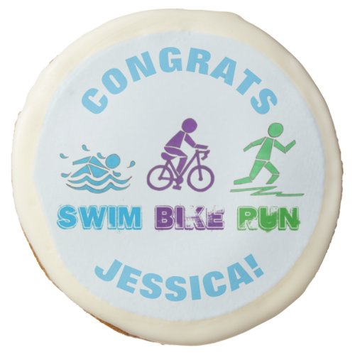 Personalized Swim Bike Run Triathlon Race Congrats Sugar Cookie