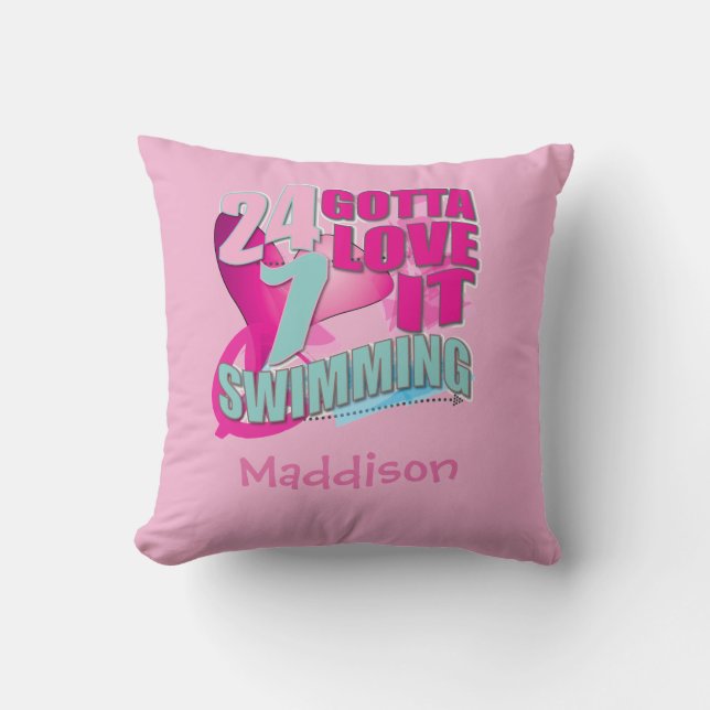 Personalized Swim Gift Throw Pillow (Front)