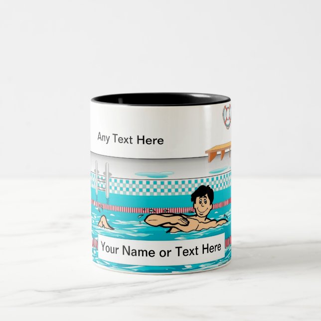 Personalized Swimmer - Male Cartoon Two-Tone Coffee Mug (Center)