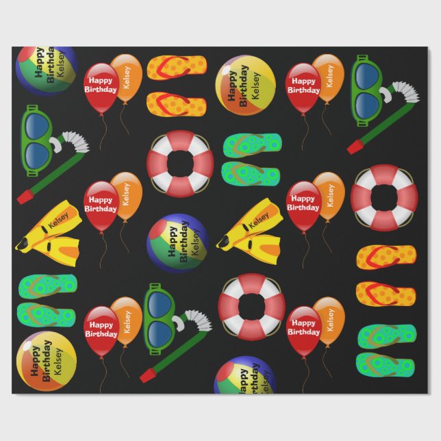 Personalized Swimming Birthday Wrapping Paper (Flat)