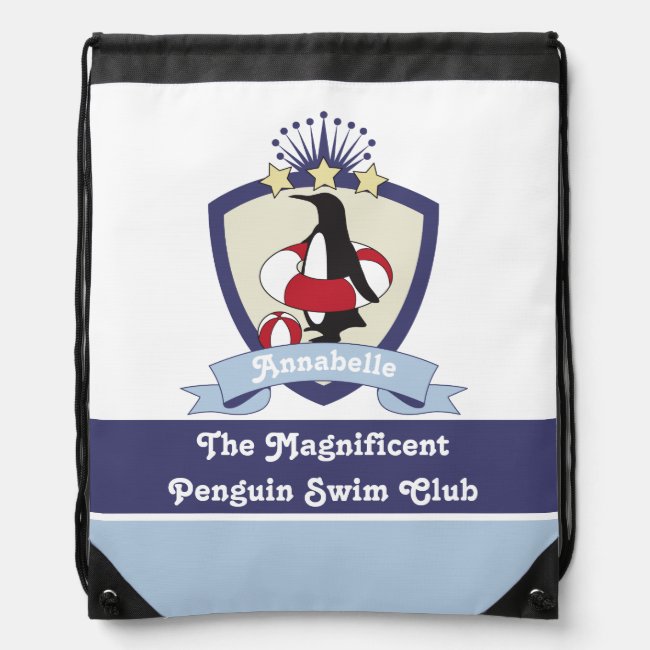 Personalized Swimming Club Crest Cute Penguin