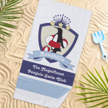 Personalized Swimming Club Crest Cute Penguin Kids