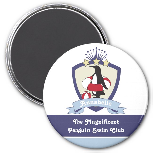 Personalized Swimming Club Crest Cute Penguin Kids