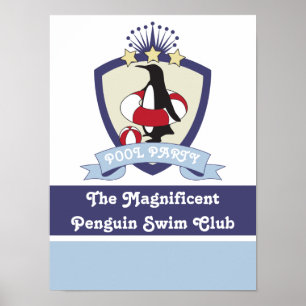 Personalized Swimming Club Crest Cute Penguin Kids Poster