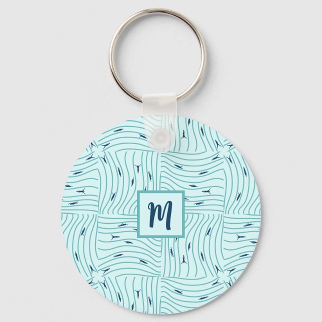 Personalized Swimming Minimalist Ocean Waves  Keychain (Front)