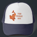 Personalized Swimming Orange Koi Goldfish Trucker Hat<br><div class="desc">This personalized baseball hat or trucker's cap features an illustration of a koi goldfish in bold orange with your own name or other message in matching orange lettering. It's great for keeping the sun out of your eyes while relaxing by your own koi pond. Find coordinating koi themed gifts and...</div>