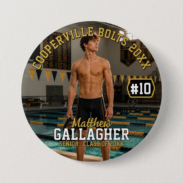 Personalized Swimming Photo Button (Front)