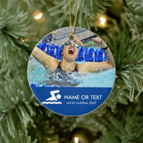 Personalized Swimming Photo Christmas Ceramic Ornament