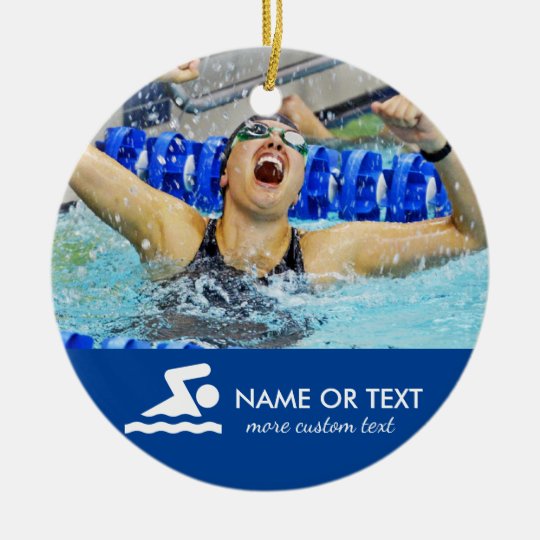 personalized swimming photo christmas ceramic ornament zazzle com swimmers christmas ornaments