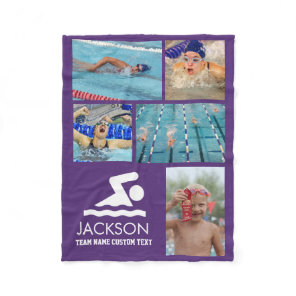 Personalized Swimming Photo Collage Swimmer's Name Fleece Blanket