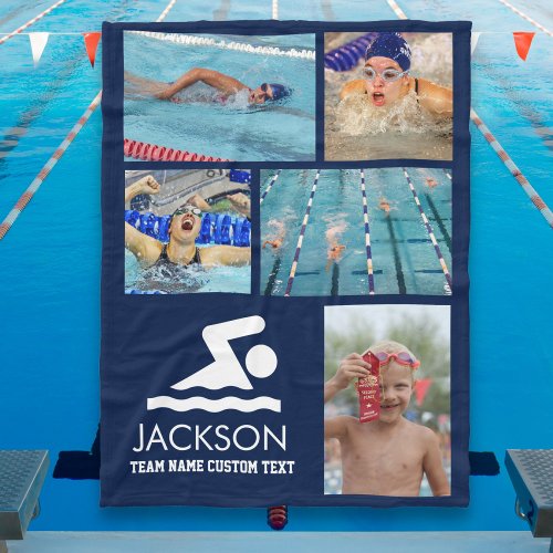 Personalized Swimming Photo Collage Swimmers Name Fleece Blanket