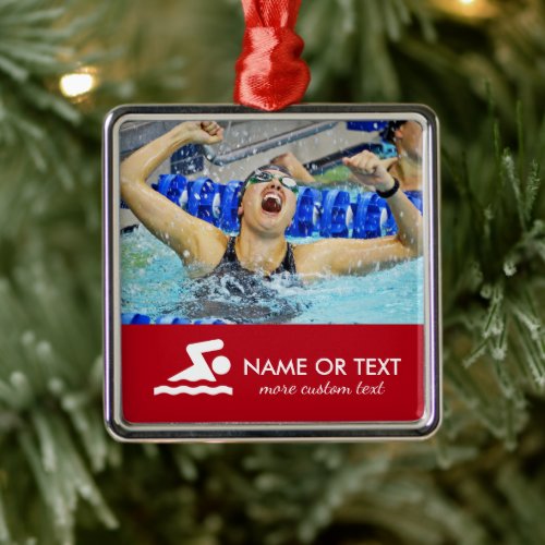 Personalized Swimming Photo Swimmer Name Christmas Metal Ornament