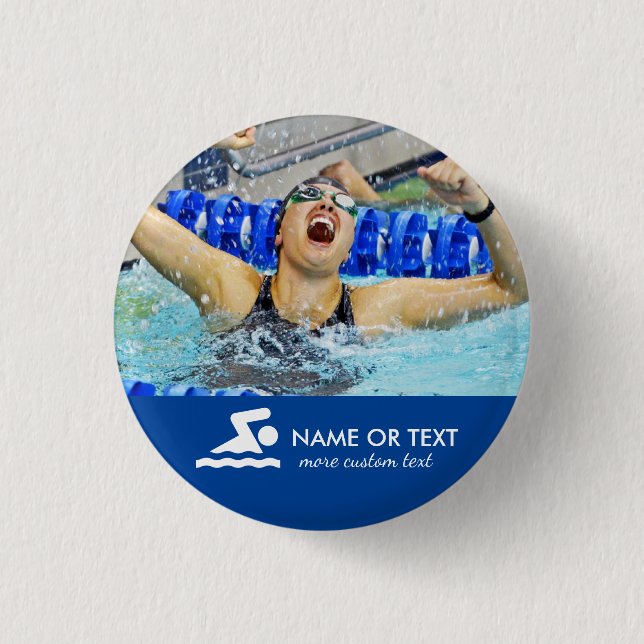 Personalized Swimming Photo Swimmer & Team Name Button (Front)