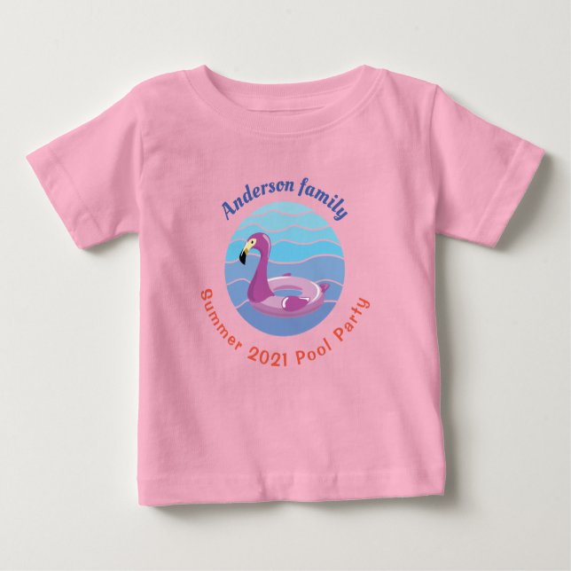Personalized Swimming pool Party Baby T-Shirt (Front)