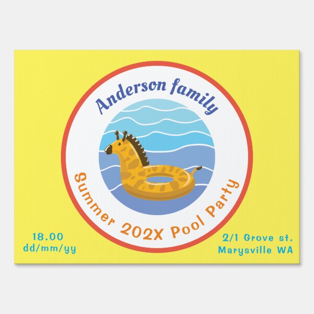 Personalized Swimming pool Party Sign (Front)