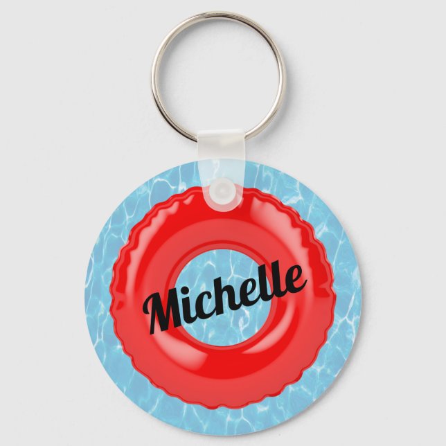 Personalized Swimming Pool Red Tube Keychain (Front)