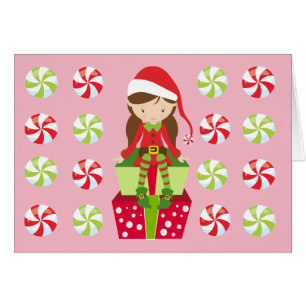 Personalized Swirl Candy Christmas Elf Cards