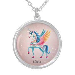 Personalized Swirling Unicorn Silver Plated Necklace