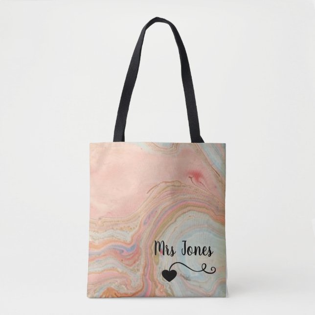 Personalized Swirly Abstract Peach Heart Design Tote Bag (Front)