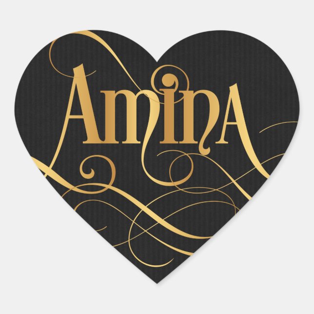 Personalized Swirly Script Amina Heart Sticker (Front)