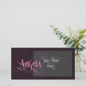 Personalized Swirly Script Angela Pink on Purple (Standing Front)