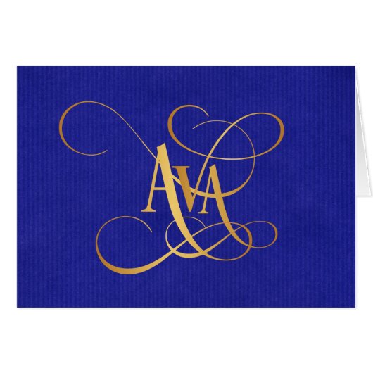 Personalized Swirly Script Ava Gold on Blue Cards (Front Horizontal)