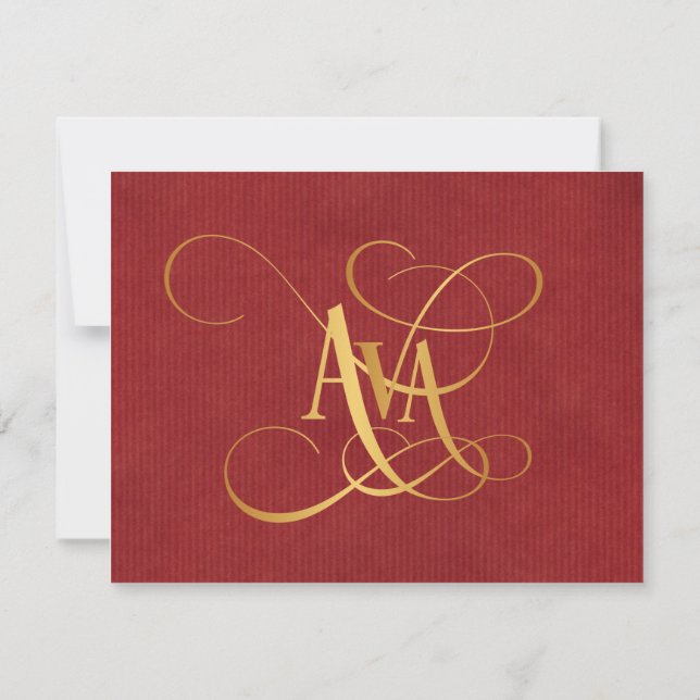 Personalized Swirly Script Ava Gold on Red Invitation (Back)