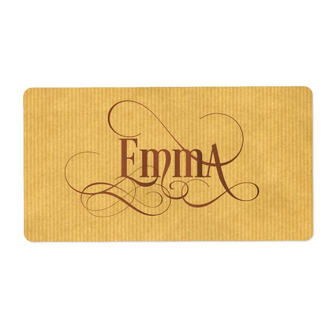 Personalized Swirly Script Emma Kraft Paper Label (Front)