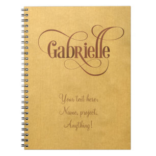 Personalized Swirly Script Gabrielle Brown Kraft Notebook