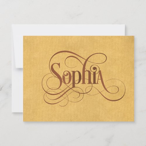 Personalized Swirly Script Sophia Natural Kraft Invitation